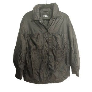 ZARA Men’s Puffer Jacket Size Small Snaps Pockets Black